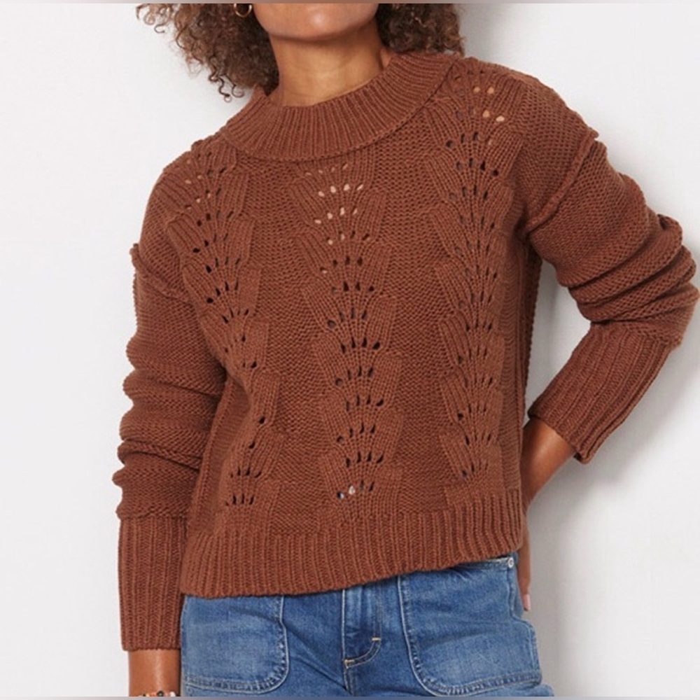 Free People Bell Song Crewneck Chunky Knit Sweater Brown Cotton Blend‎ Medium